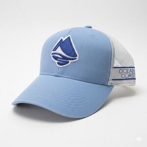 Ocean + Coast Trucker Hat Blue Mountain Logo Mesh Back Snapback OSFM New